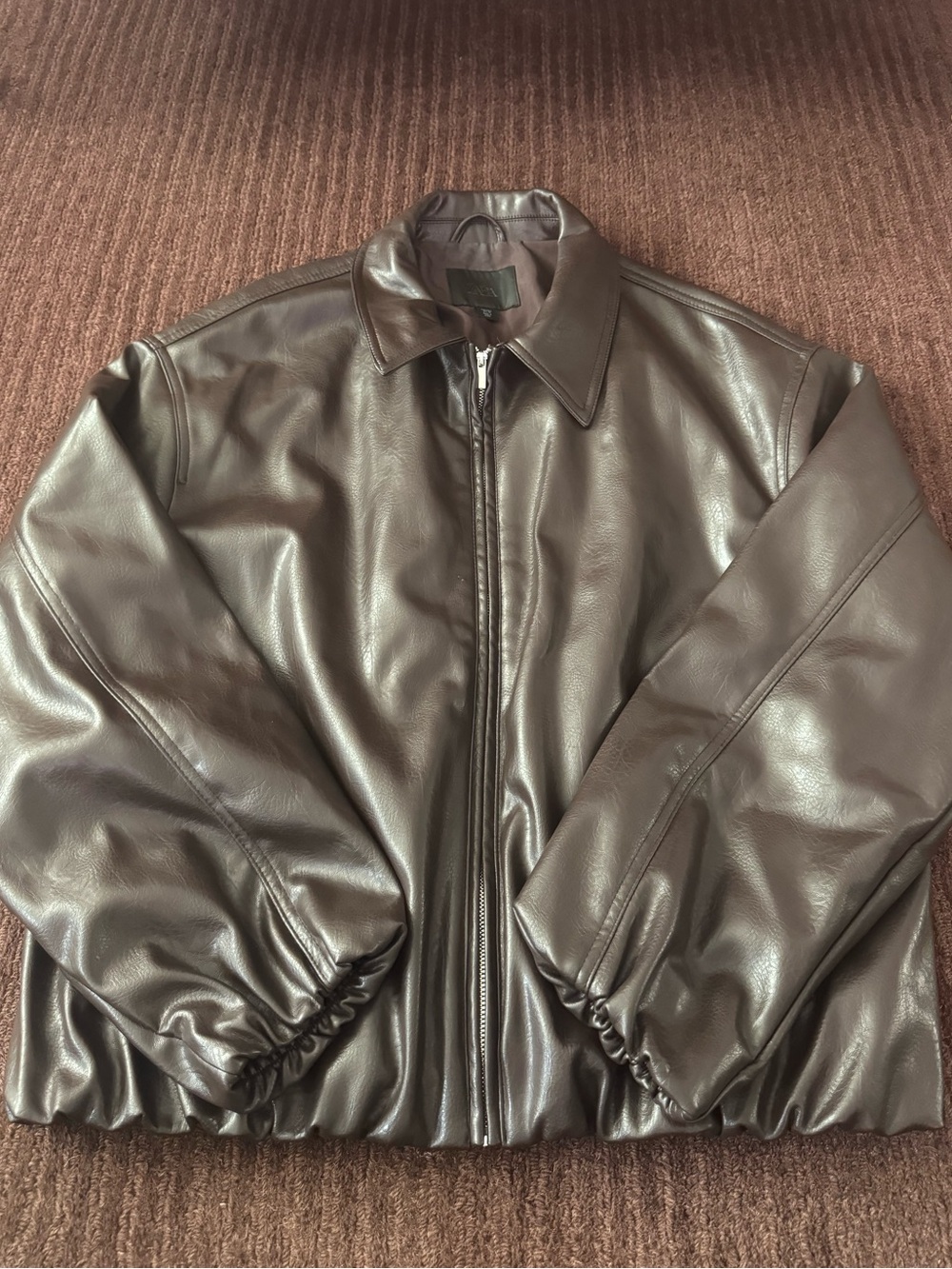 Zara | Bubble Hem Faux Leather Bomber Jacket